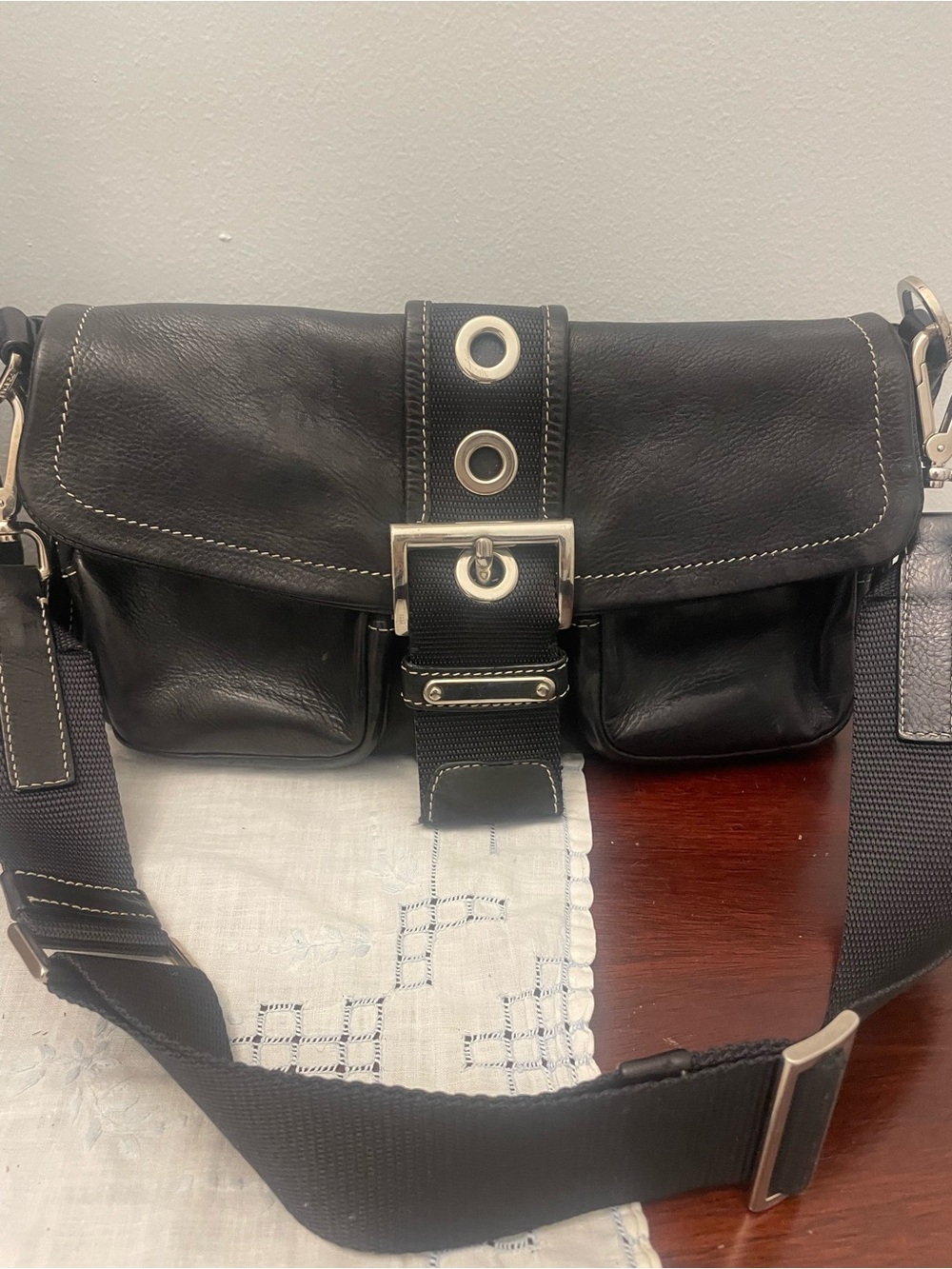 Prada Black Leather Shoulder Bag with Silver Hardware